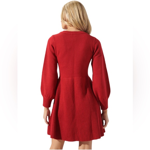 Sugarlips Balloon Sleeve Sweater Dress Size Small Red Round Neck - Picture 11 of 12